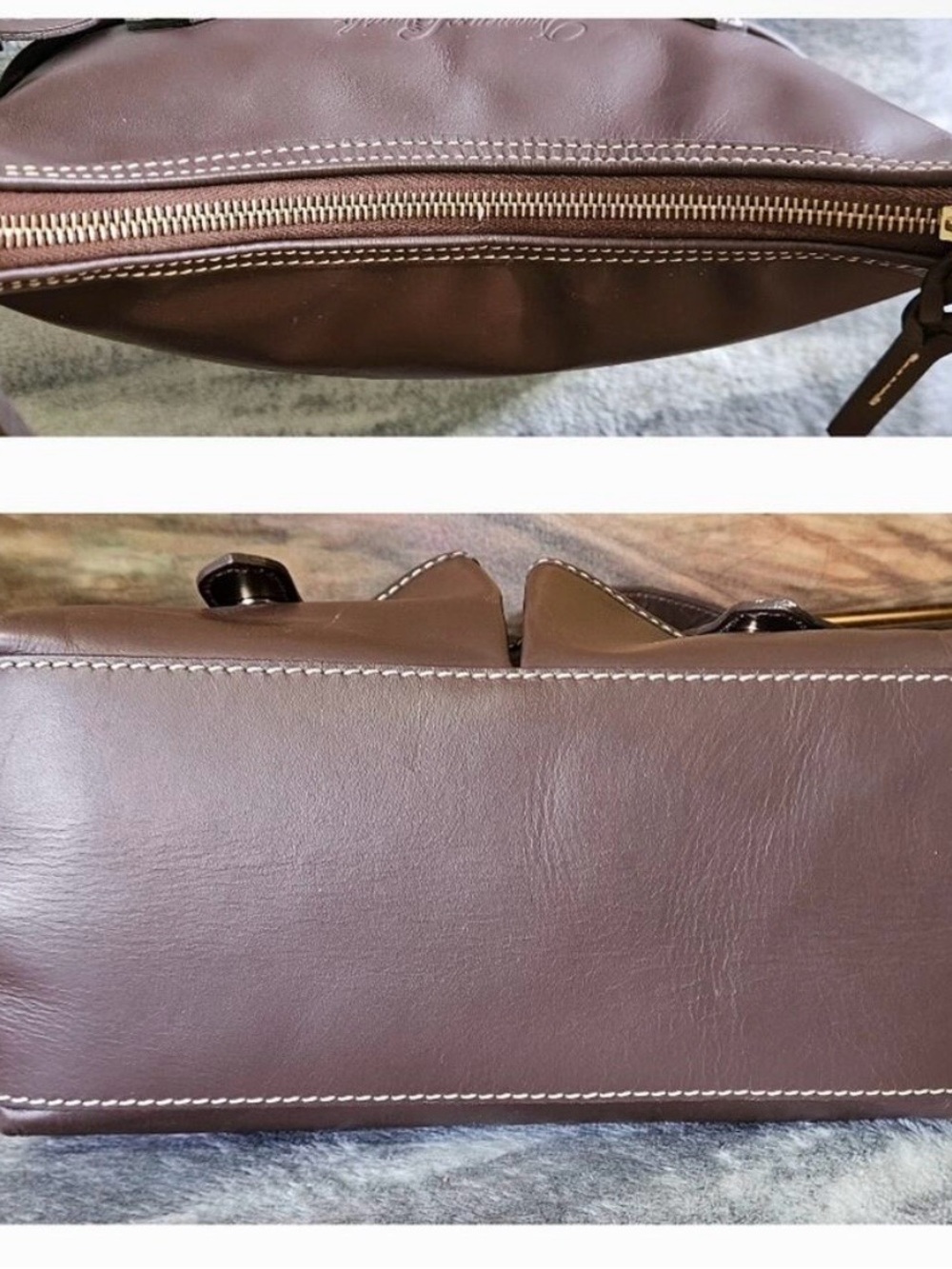 Classic Brown Leather Tote Handbag with Front Pockets - Picture 4 of 9